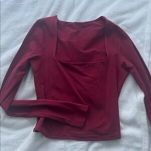 Garage Square Neck Deep Red Long Sleeve Top